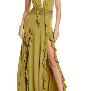 WeWoreWhat Chartreuse Asymmetrical Maxi Gown